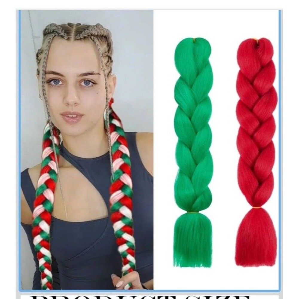 3PC Box Braid Ultra Hair For Jumbo Braiding Extensions Crochet Red Green White